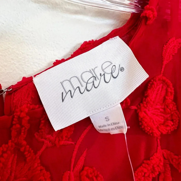 Mare Mare Red Floral Embroidered Long Sleeve Rope Tie Bohemian Mini Dress S NWT - Picture 8 of 10